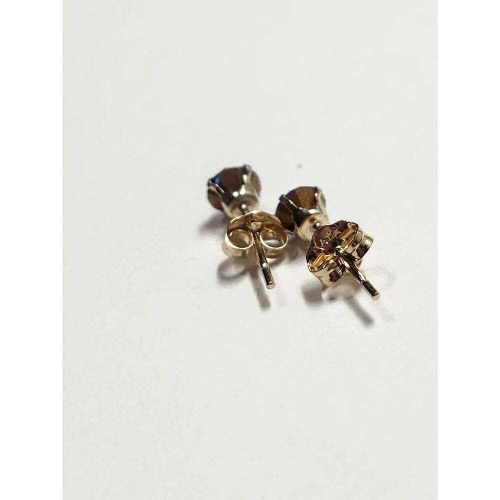 14K Gold Stud Earrings With Blue Glass Stones September Birth Stone - Picture 3 of 3